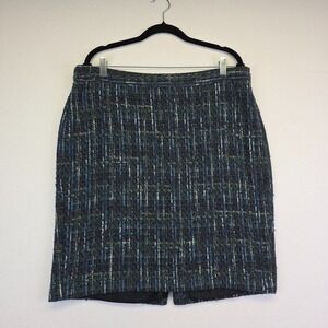 J Jill Skirt Womens 16P Petite Blue Green Tweed Pencil Teacher Office Academia‎
